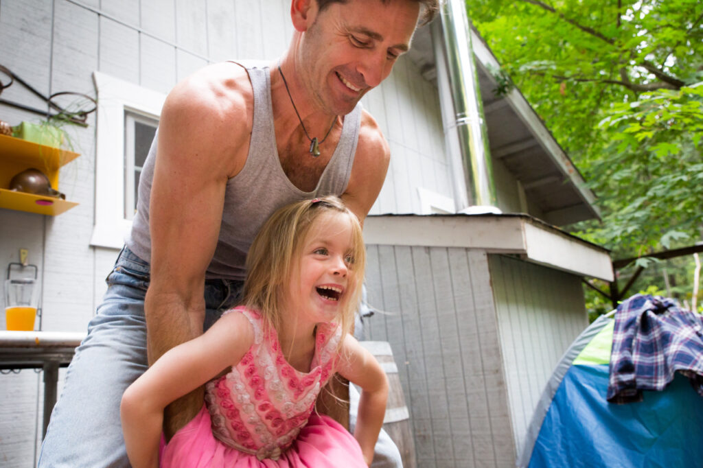 dad and daughter having fun laughing family session sf bay area russian creek cazadero