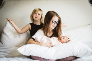 sibling jealousy with sisters newborn home session bay area alameda