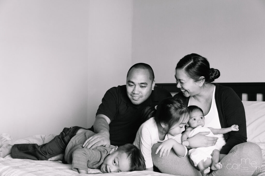 family bonding laughing at home newborn session sf bay area
