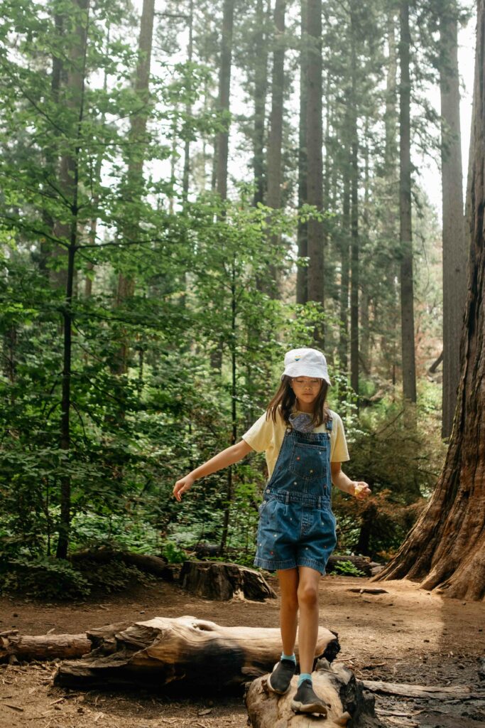 girl walking in the redwoods park