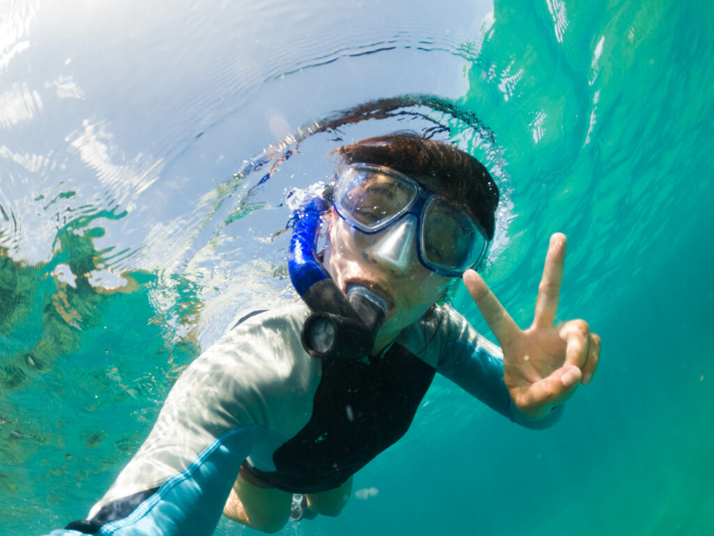 dorky selfie photo of snorkeler in kauai hawaii