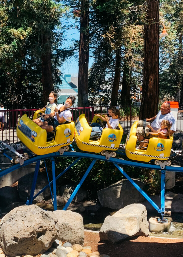 families riding a roller coaster at Great America