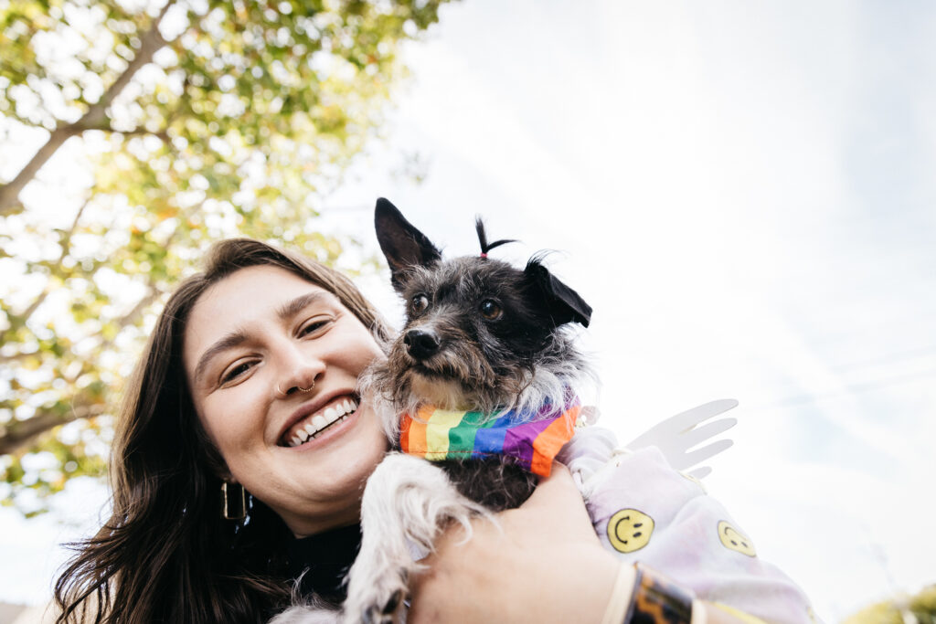 Alameda Pride spectator with dog