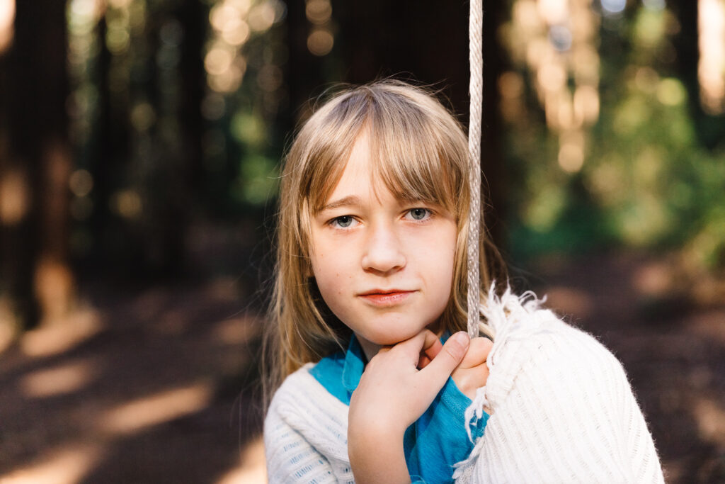 IMG_6475-Oakland-Joaquin-Miller-Family-Photography-Session-Carmen-Dunham-Photography Young girl on a tree swing at Joaquin Miller Park.