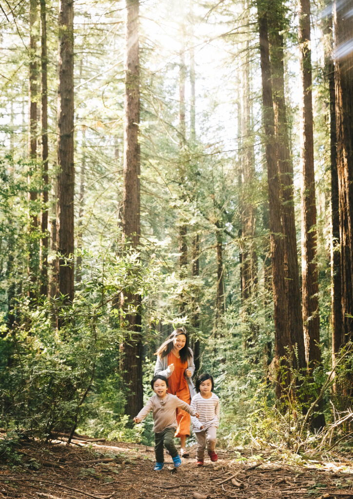 IMG_9348-Edit-Oakland-Joaquin-Miller-Family-Photography-Session-Carmen-Dunham-Photography Mom chasing her young two sons at Joaquin Miller Park.