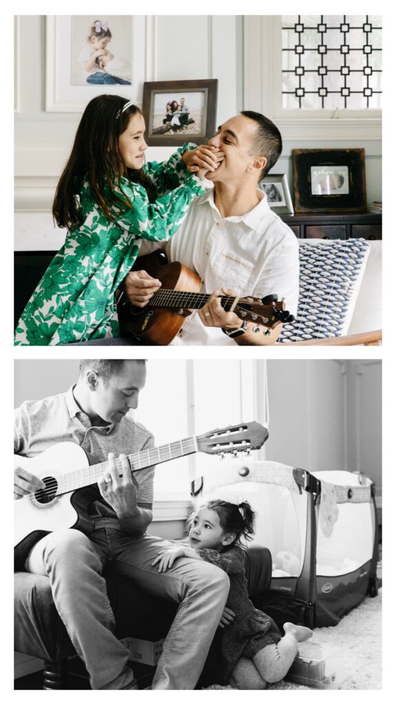 Daughter enjoying her dad's guitar playing through the years.